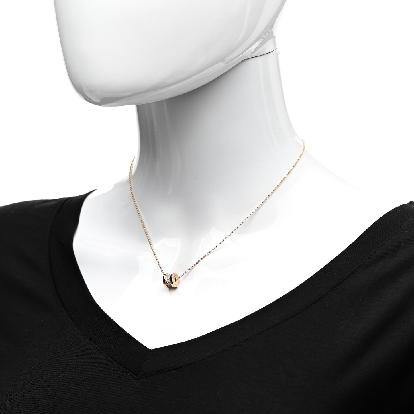 18K Rose Gold Diamond Small B.Zero1 Pave Pendant Necklace