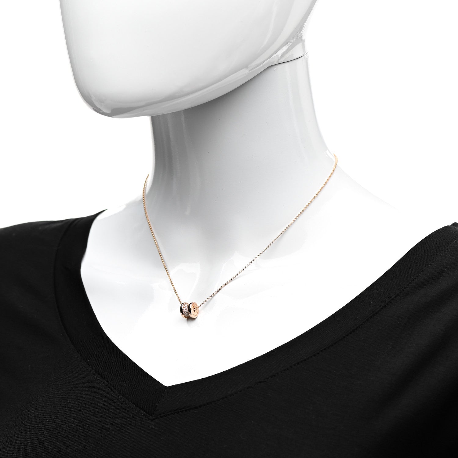 Bulgari 18K Rose Gold Diamond Small B.Zero1 Pave Pendant Necklace 2 of 8