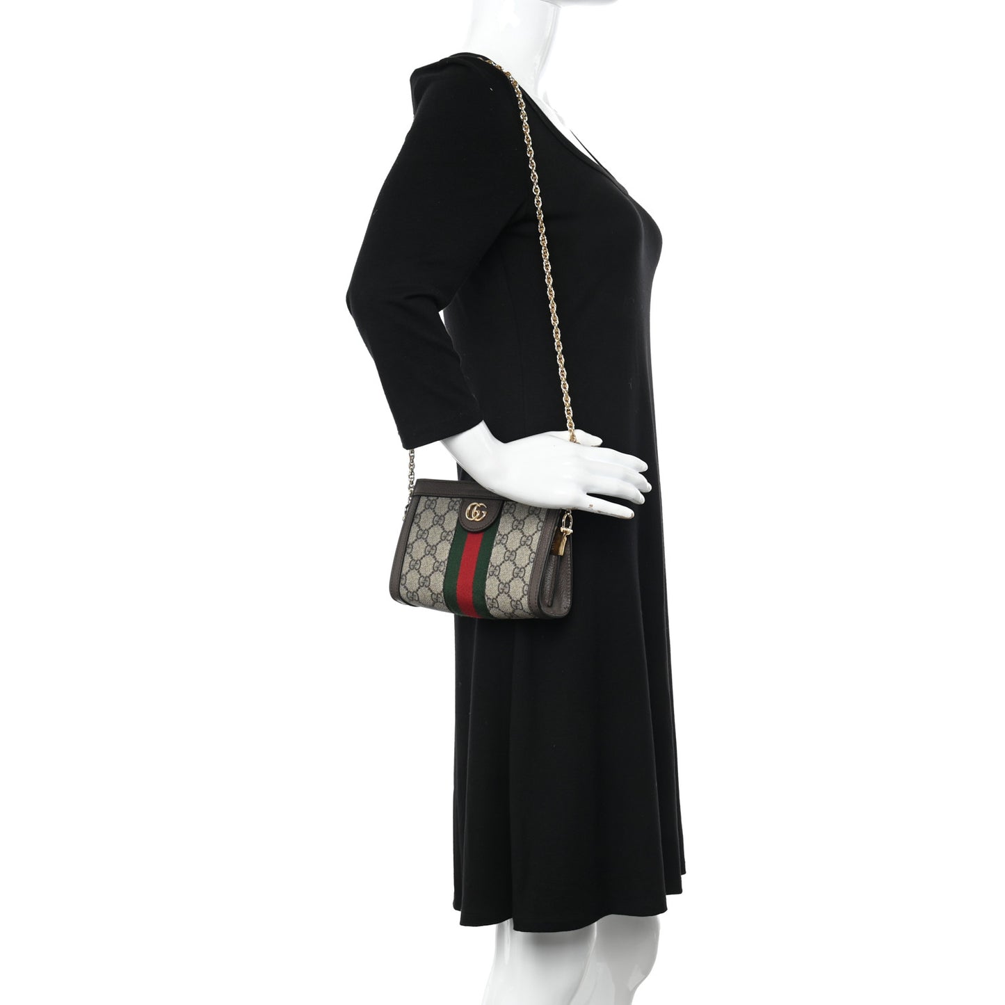 GG Supreme Monogram Textured Dollar Calfskin Web Mini Ophidia Chain Shoulder Bag Beige Ebony New Acero
