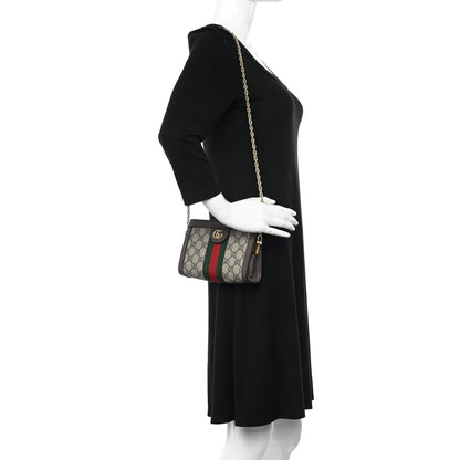 Gucci GG Supreme Monogram Textured Dollar Calfskin Web Mini Ophidia Chain Shoulder Bag Beige Ebony New Acero 2 of 12