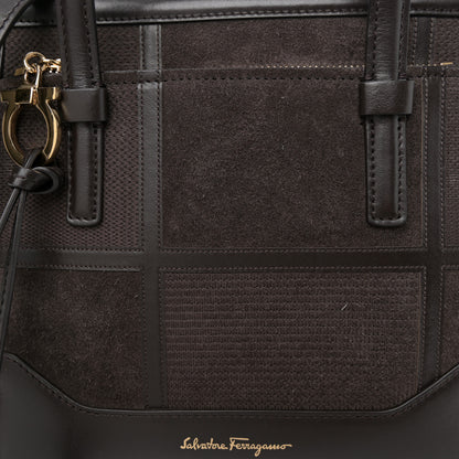 Salvatore Ferragamo Calfskin Suede Patchwork Double Handle Small Amy Tote Deep Brown 8 of 10