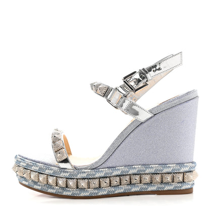 Christian Louboutin Nappa Pyraclou 110 Wedge Sandals 37 Silver 1 of 7