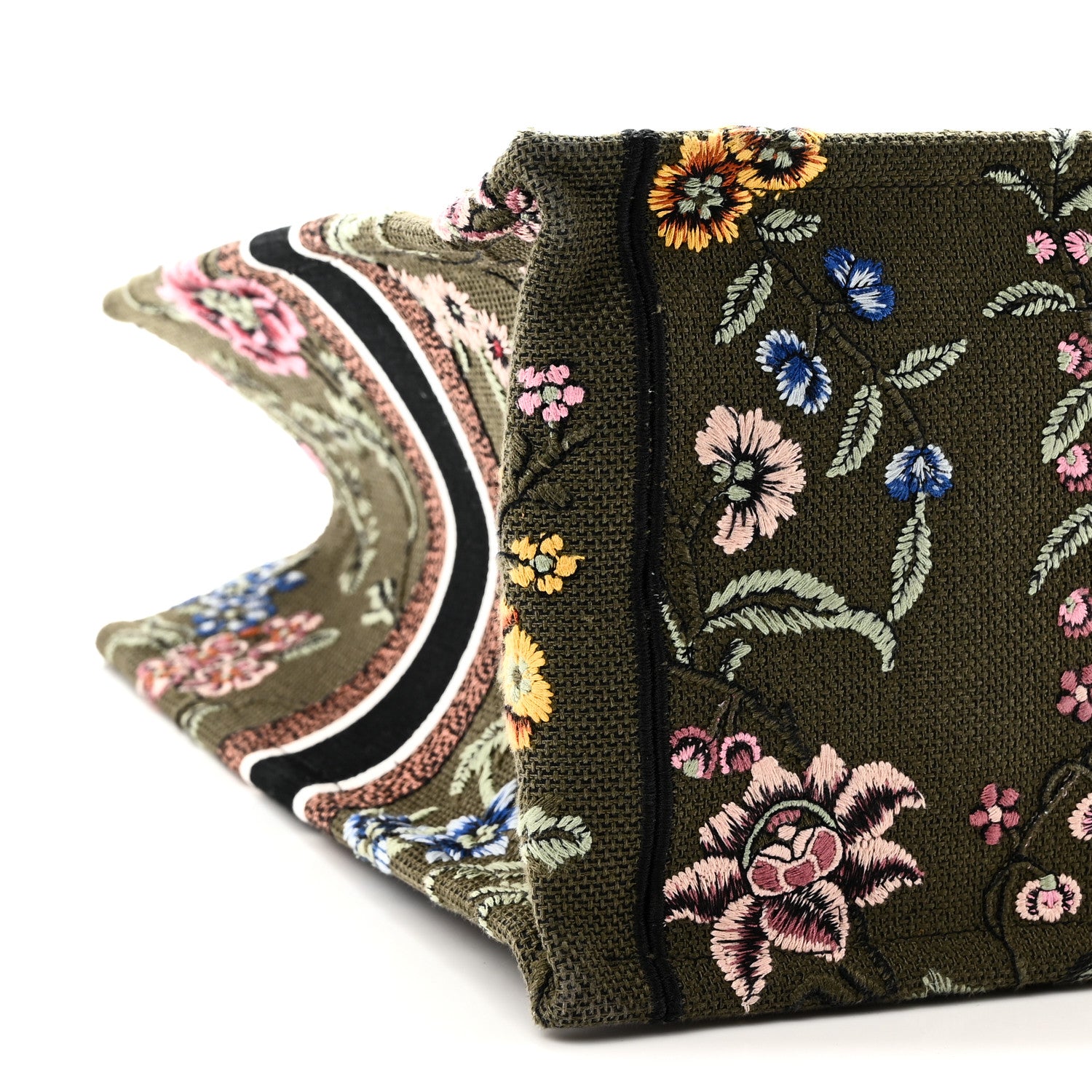 Christian Dior Canvas Embroidered Large Petites Fleurs Book Tote Green Multicolor 9 of 10
