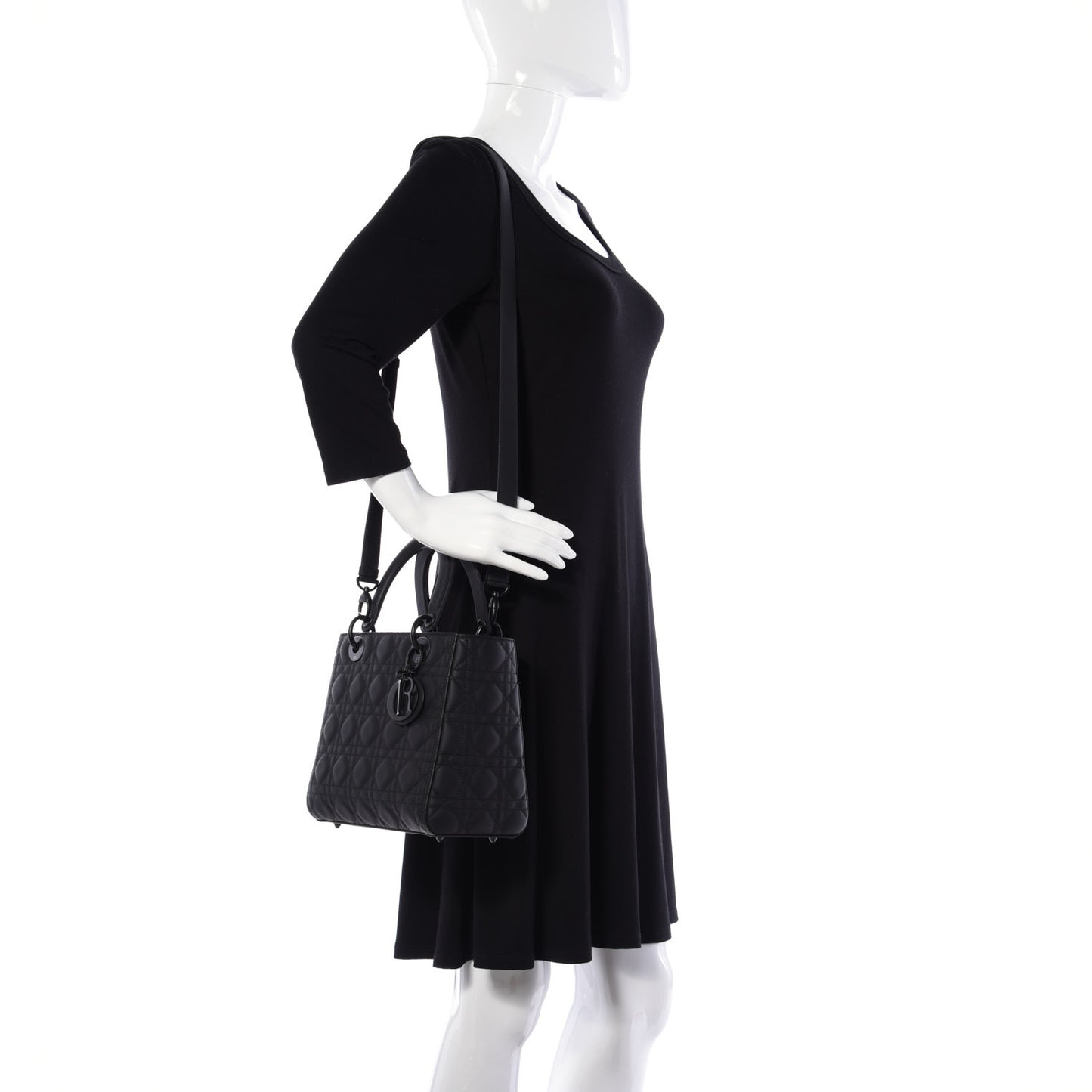 Ultra Matte Calfskin Cannage Medium Lady Dior Black