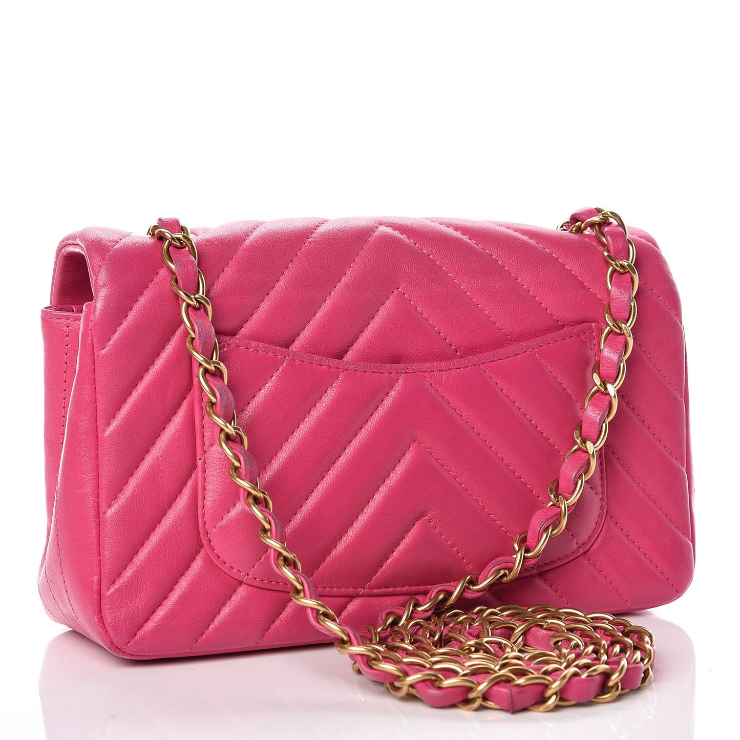 Lambskin Chevron Quilted Mini Rectangular Flap Fuchsia