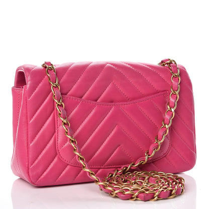 Chanel Lambskin Chevron Quilted Mini Rectangular Flap Fuchsia 3 of 19