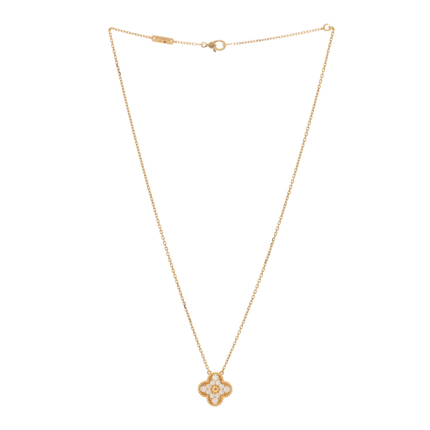 Van Cleef & Arpels 18K Yellow Gold Diamond Vintage Alhambra Pendant Necklace 3 of 7