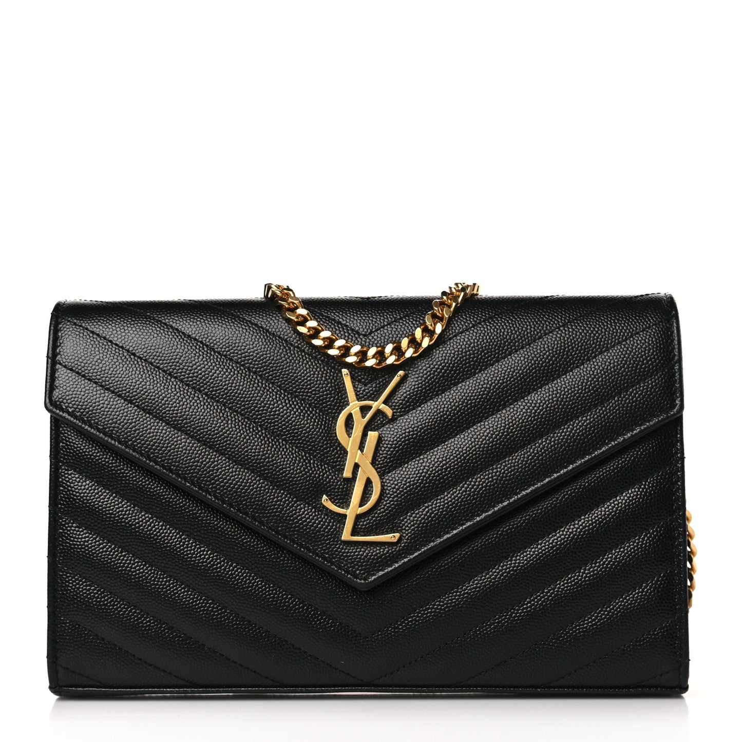 Grain De Poudre Matelasse Chevron Monogram Chain Wallet Black