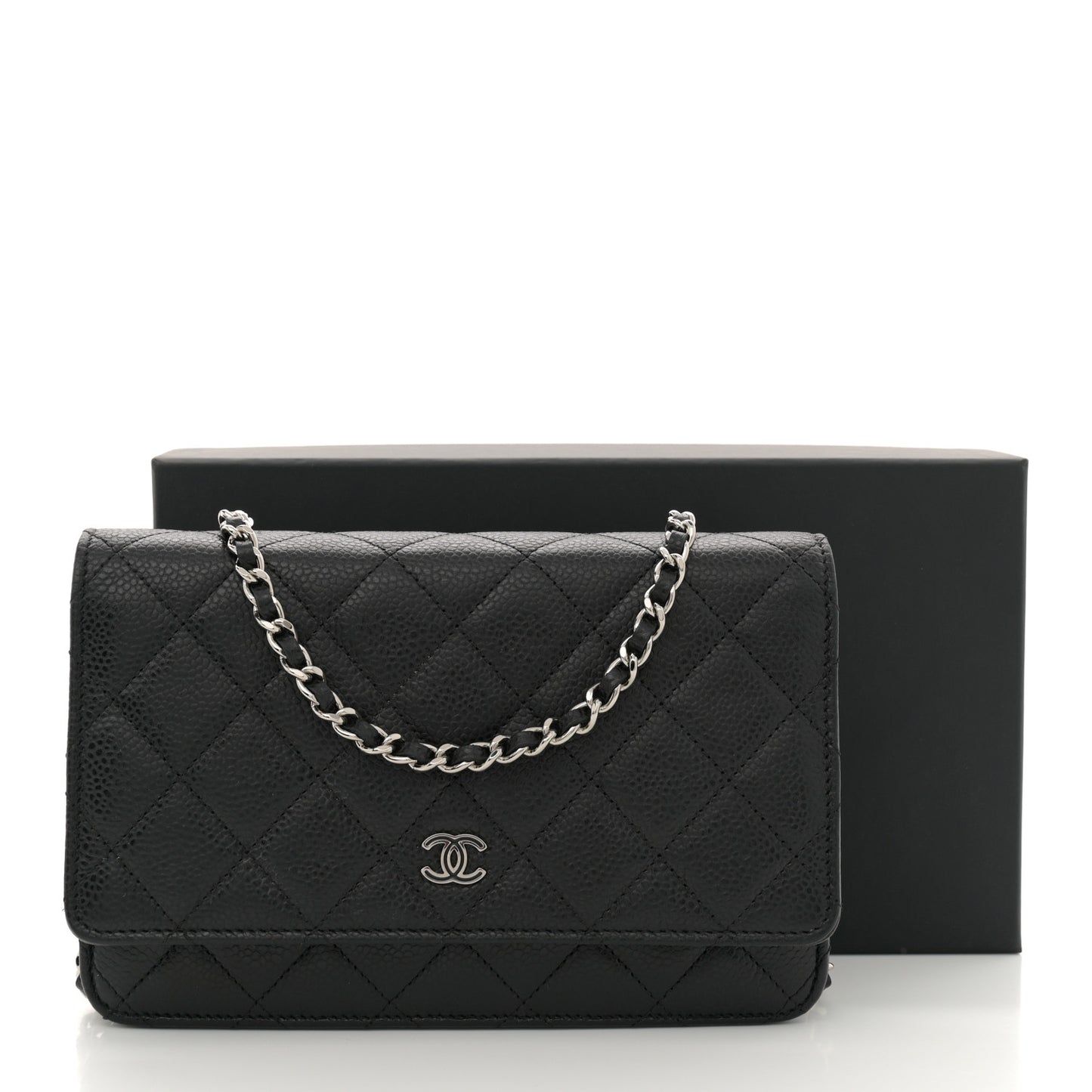 Caviar Quilted Wallet on Chain WOC Black
