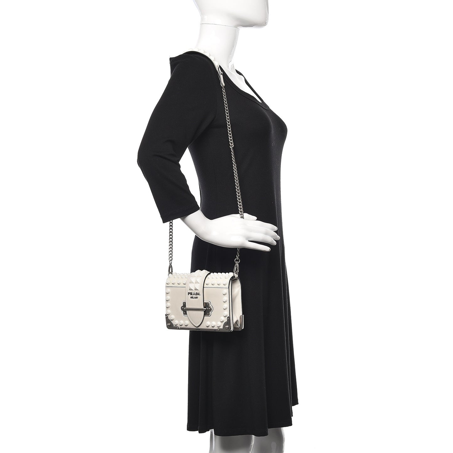 City Calfskin Saffiano Studded Cahier Bag White