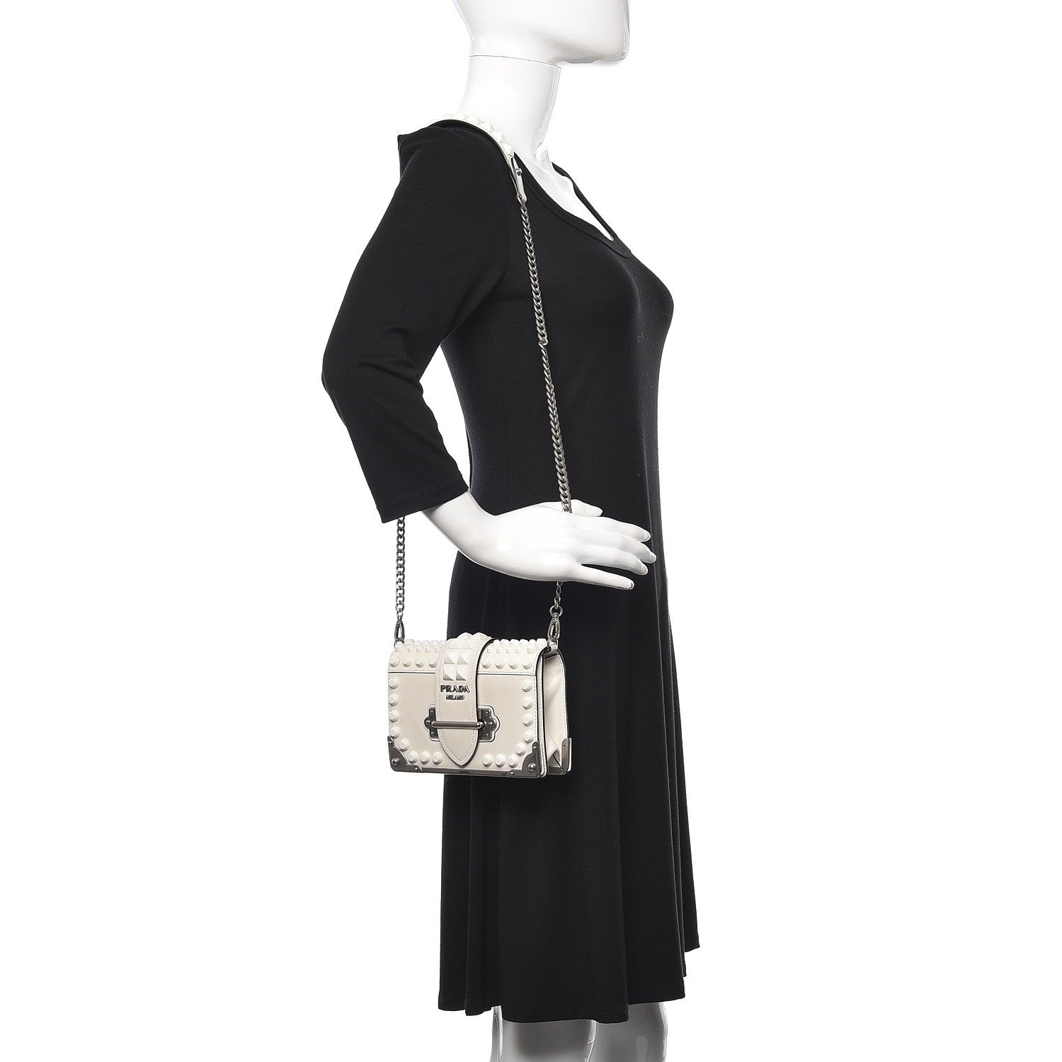 Prada City Calfskin Saffiano Studded Cahier Bag White 2 of 12