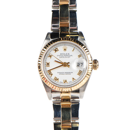 Rolex Stainless Steel 18K Yellow Gold 26mm Oyster Perpetual Datejust Watch White Roman 79173 1 of 11