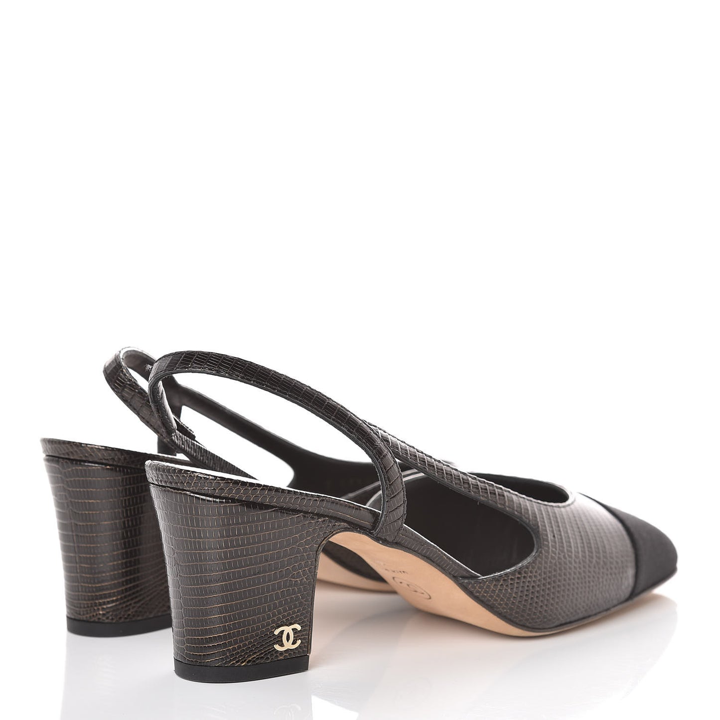 Lizard Grosgrain Cap Toe CC Slingback Pumps 37 Black