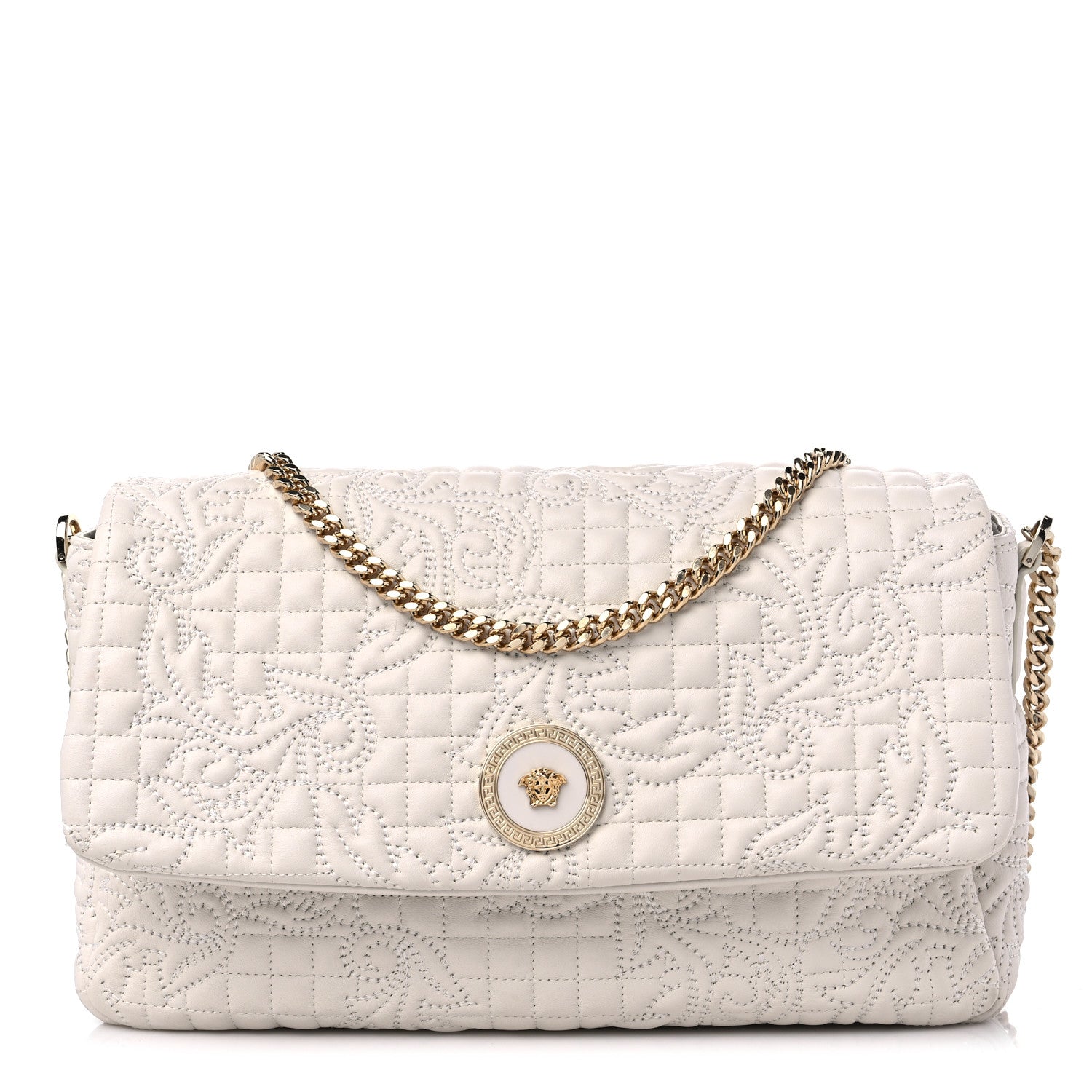 Versace Nappa Barocco Quilted Vanitas Crossbody White 1 of 9