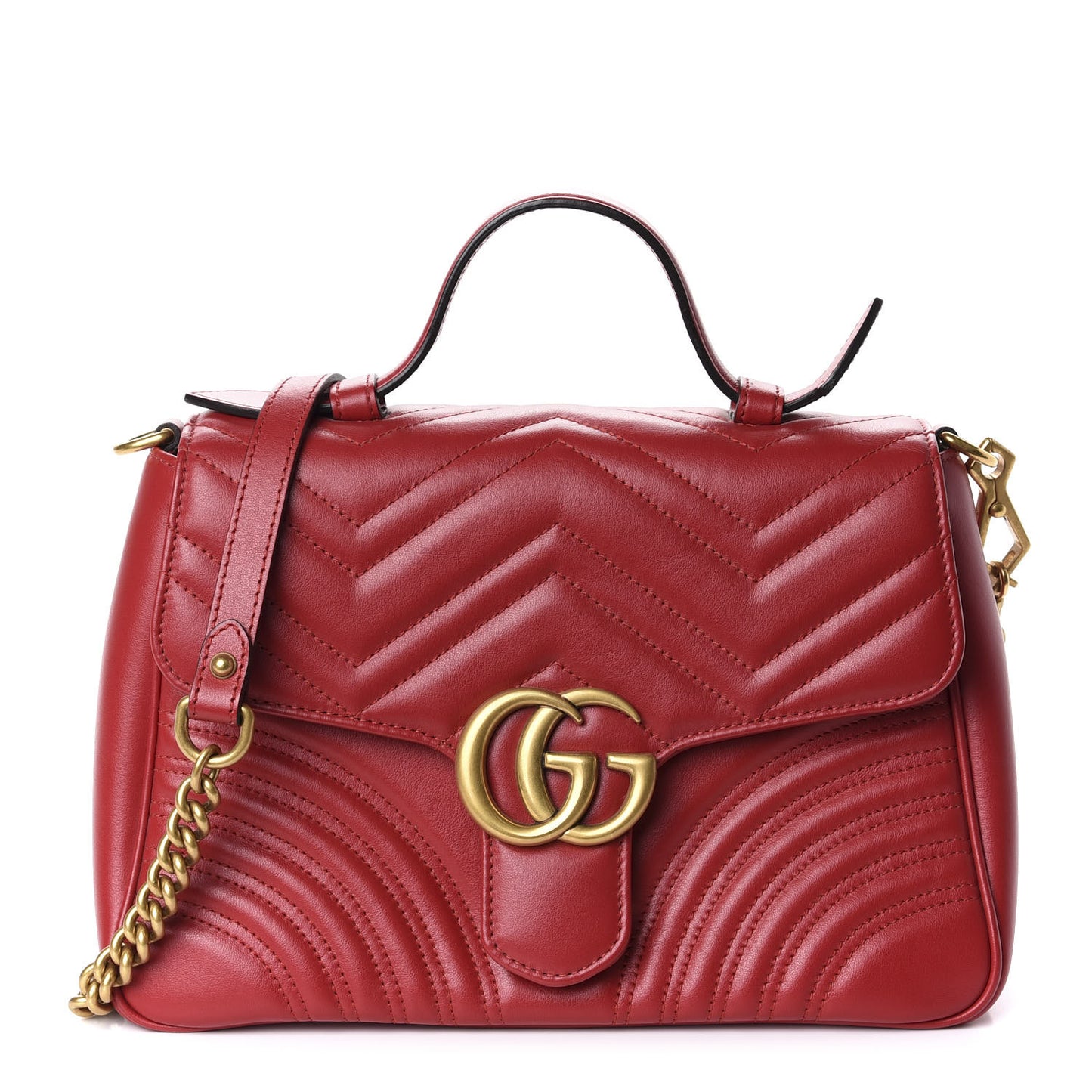 Calfskin Matelasse Small GG Marmont Top Handle Shoulder Bag Hibiscus Red