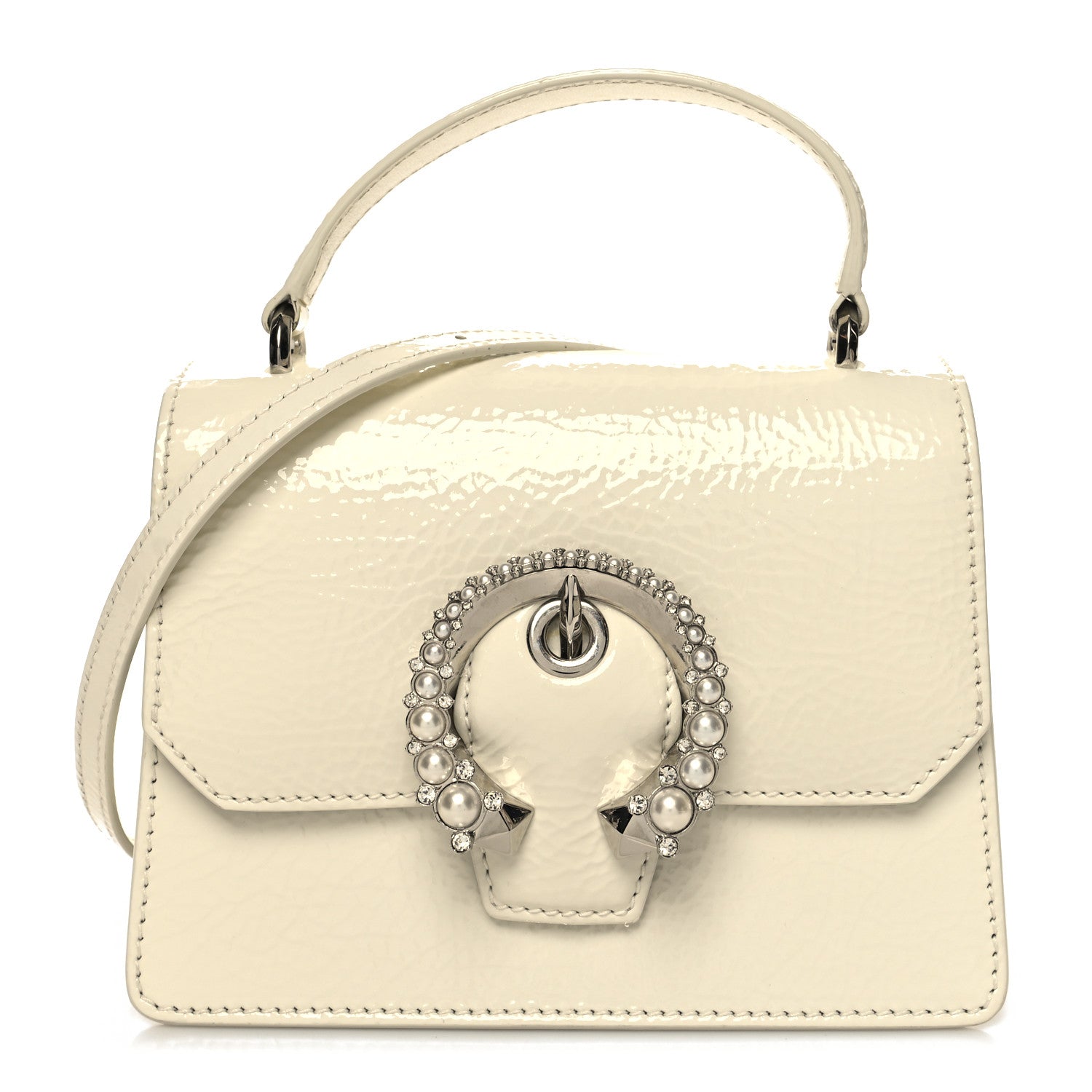 Jimmy Choo Textured Patent Calfskin Small Madeline Satchel Latte 1 of 9