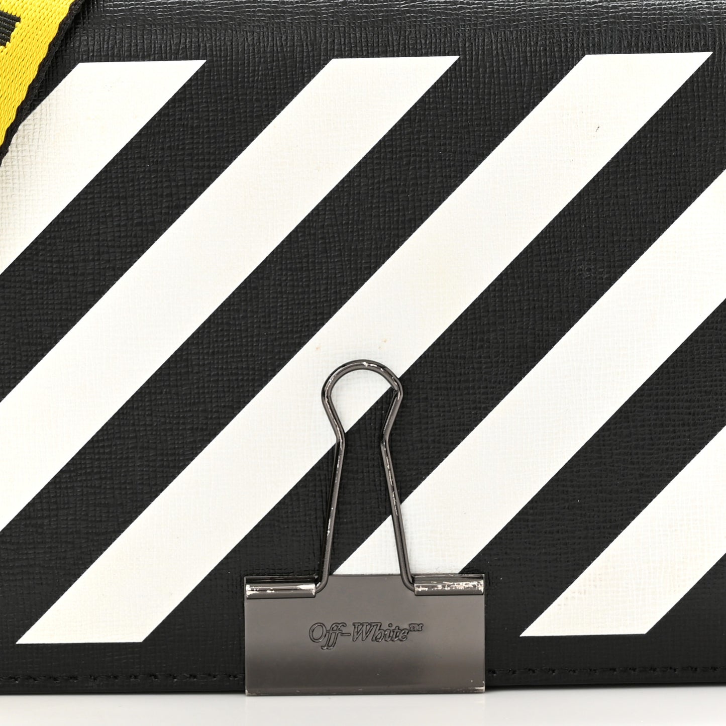 Saffiano Striped Mini Diag Binder Clip Bag Black White Yellow