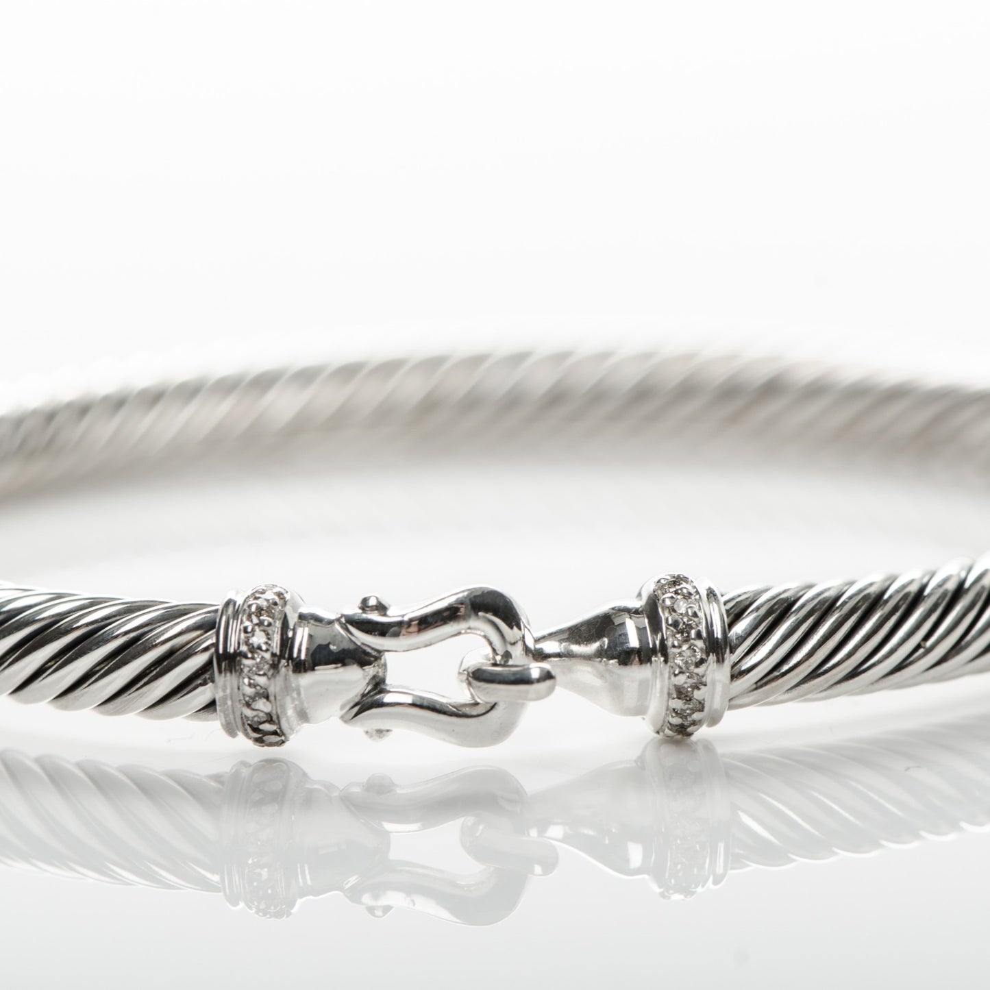 Sterling Silver Diamond 5mm Cable Buckle Bracelet