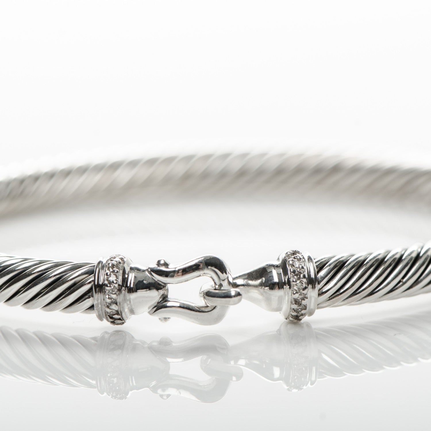 David Yurman Sterling Silver Diamond 5mm Cable Buckle Bracelet 5 of 5