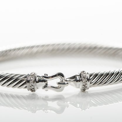 David Yurman Sterling Silver Diamond 5mm Cable Buckle Bracelet 5 of 5