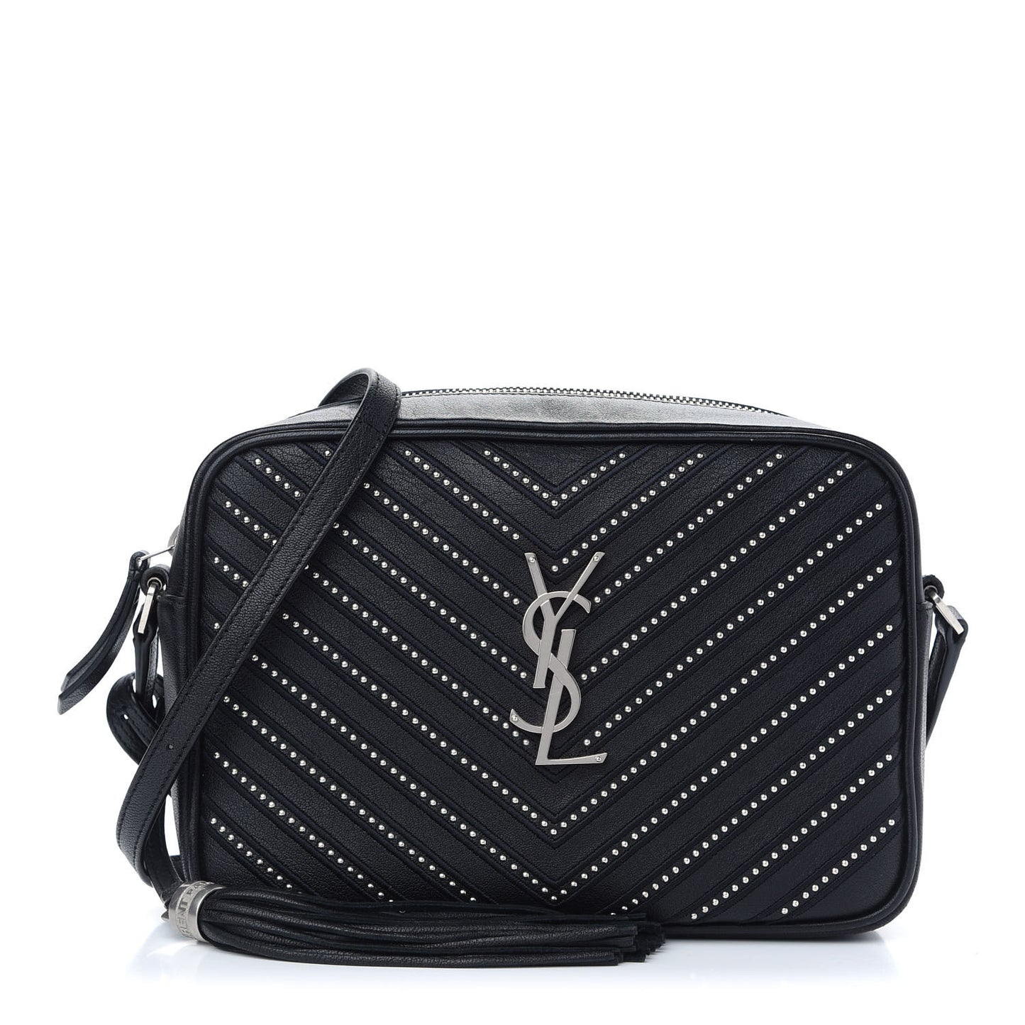 Calfskin Studded Matelasse Monogram Lou Camera Bag Black