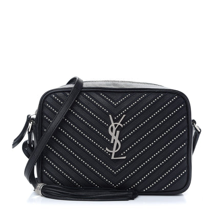 Saint Laurent Calfskin Studded Matelasse Monogram Lou Camera Bag Black 1 of 8
