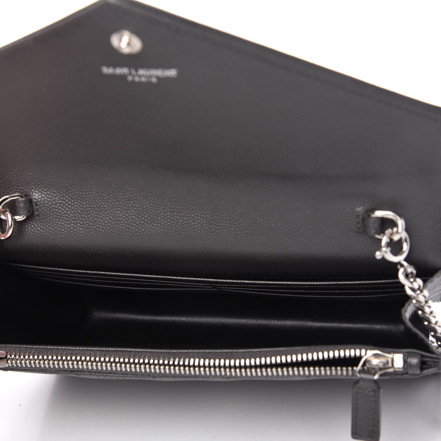 Saint Laurent Grain De Poudre Matelasse Chevron Monogram Envelope Chain Wallet Dark Smog 5 of 11