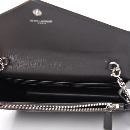 Saint Laurent Grain De Poudre Matelasse Chevron Monogram Envelope Chain Wallet Dark Smog 5 of 11