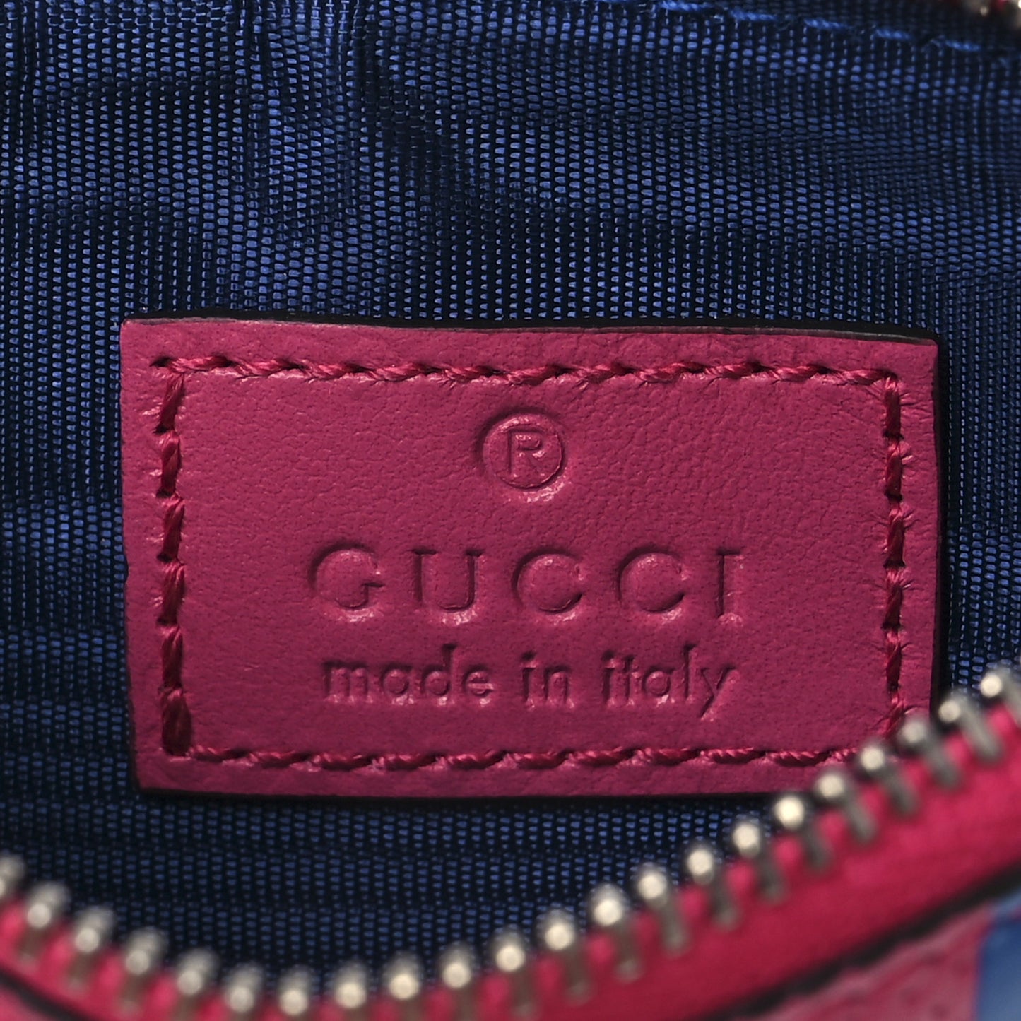 Calfskin GG Tennis Bi-Color Embossed Zip Wallet Modern Fucsia Modern Blue