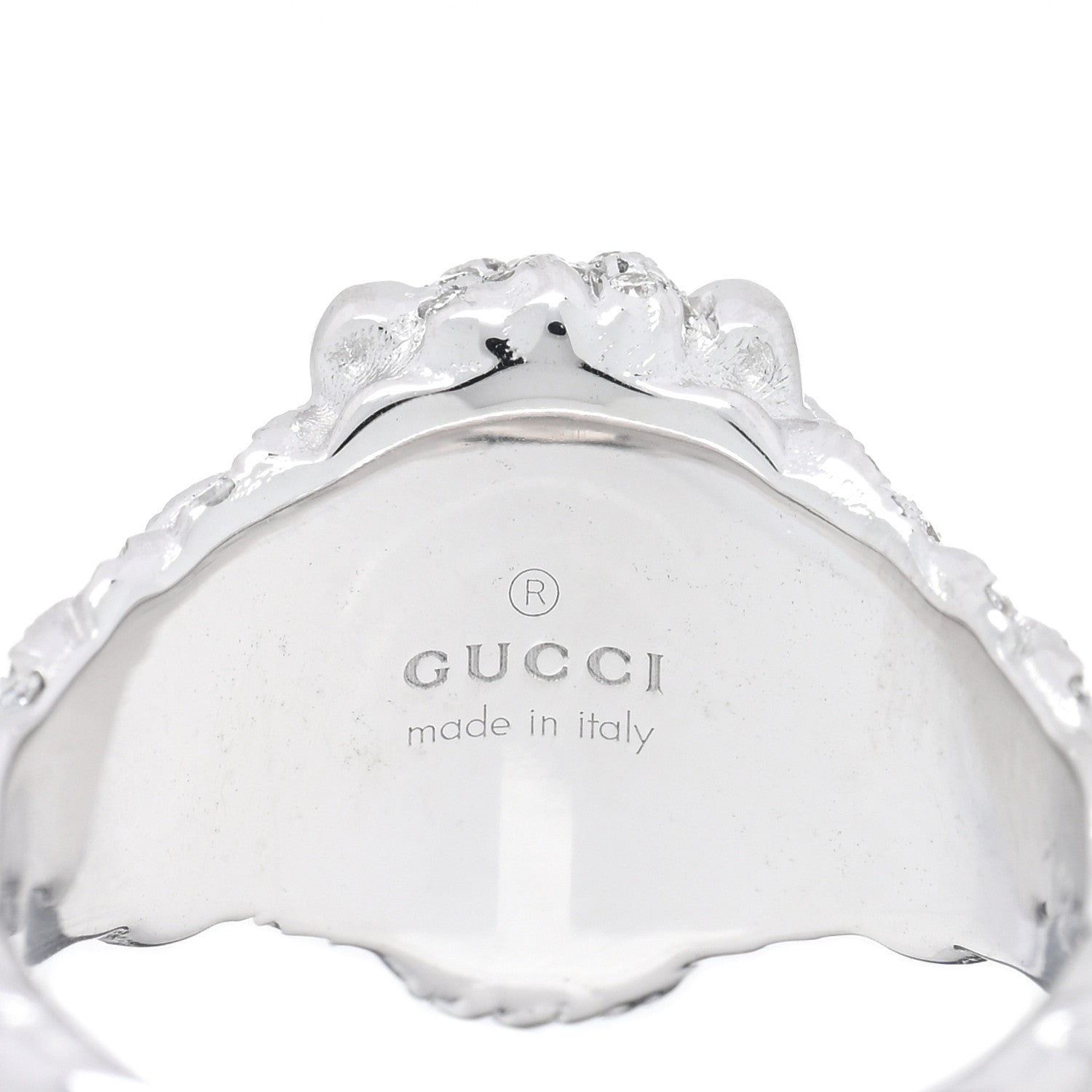 Gucci 18K White Gold Diamond Aquamarine Pave Lion Head Ring 52 6 4 of 4