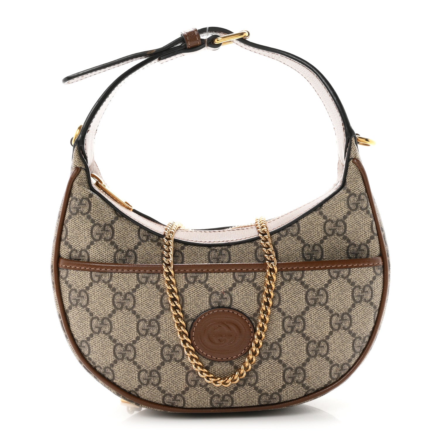 Gucci GG Supreme Monogram Azalea Calfskin Mini Retro Interlocking G Half Moon Bag Beige Ebony Brown Sugar 1 of 11