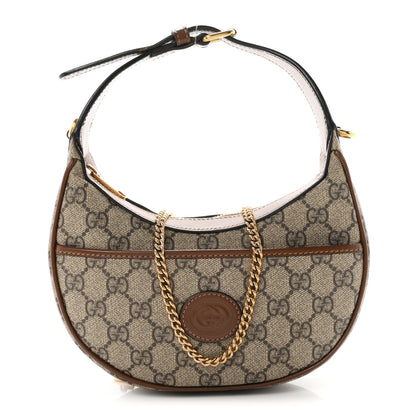 Gucci GG Supreme Monogram Azalea Calfskin Mini Retro Interlocking G Half Moon Bag Beige Ebony Brown Sugar 1 of 11