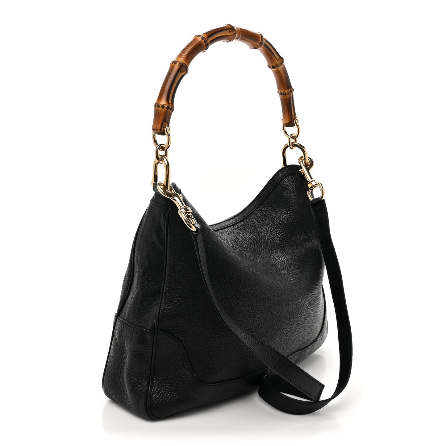 Pebbled Calfskin Medium Diana Bamboo Shoulder Bag Black