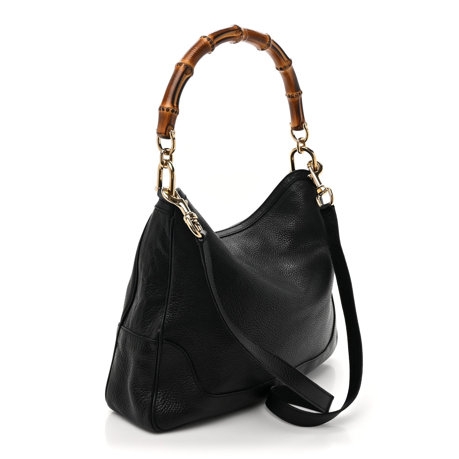 Gucci Pebbled Calfskin Medium Diana Bamboo Shoulder Bag Black 3 of 11
