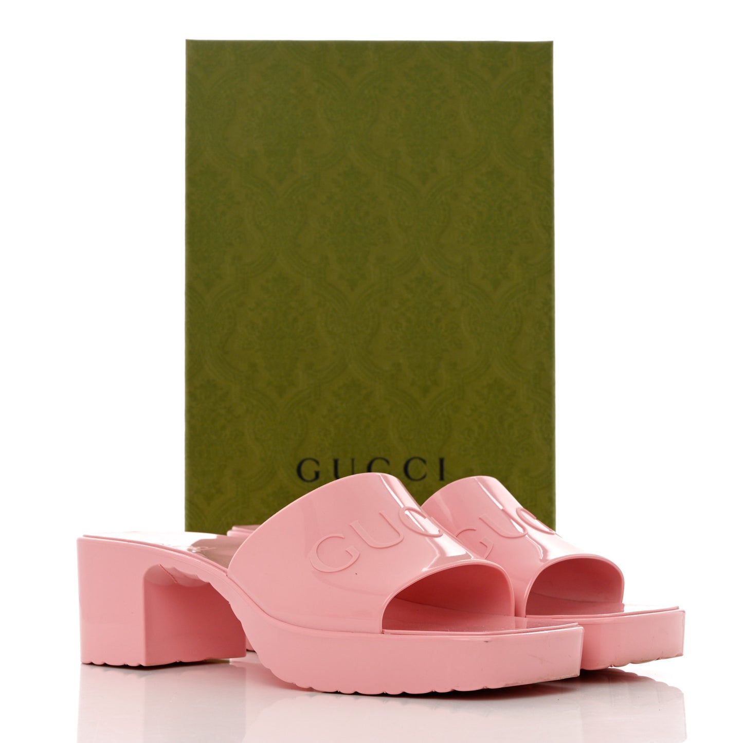 Rubber Gucci Logo Womens Platform 20/60mm Slide Sandals 38 Wild Rose
