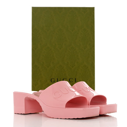 Gucci Rubber Gucci Logo Womens Platform 20/60mm Slide Sandals 38 Wild Rose 10 of 10