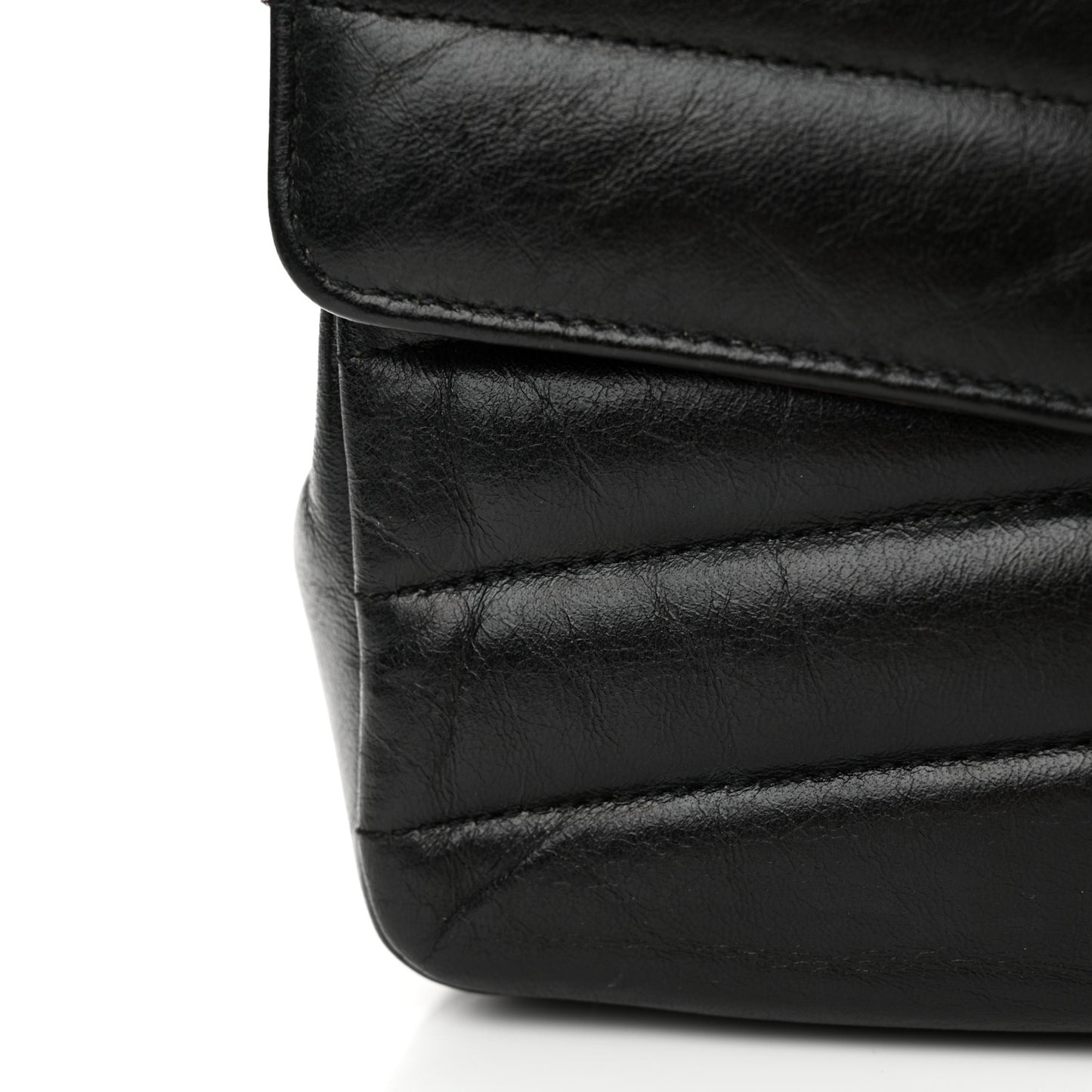 Shiny Lambskin Quilted Small Chevron Miroir Black