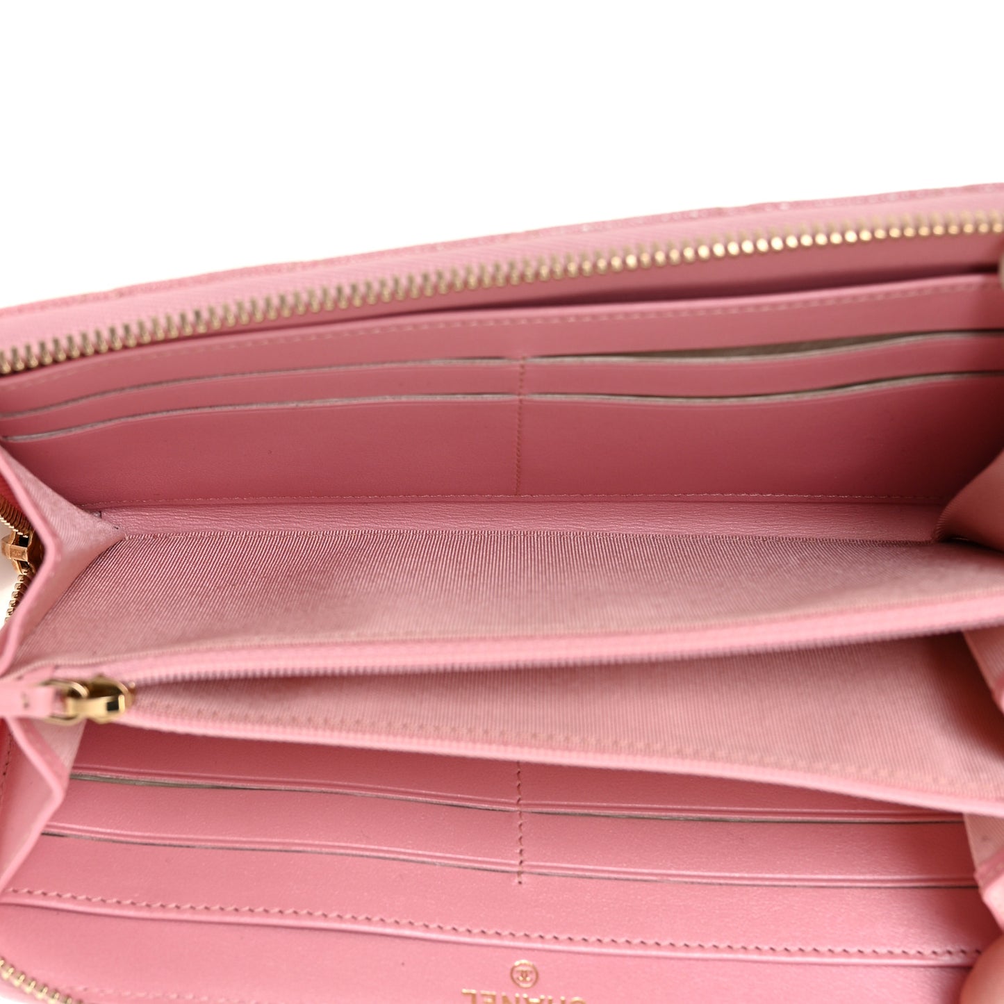Iridescent Caviar Quilted Large Zip Around Wallet Pink