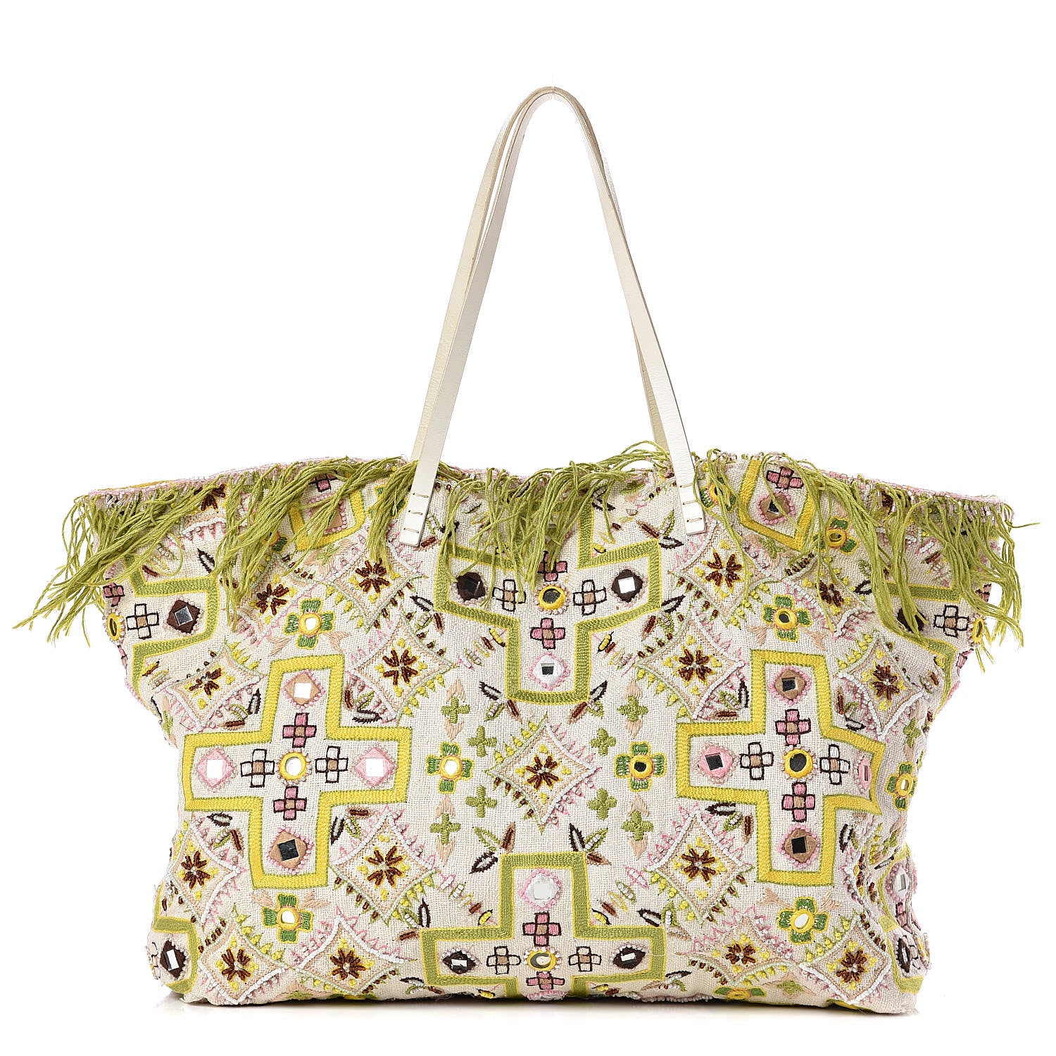 Fendi Fabric Mirror Beaded Embroidered Fringe Tote Multicolor 1 of 12