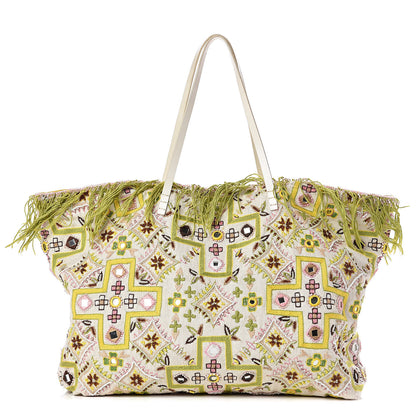 Fendi Fabric Mirror Beaded Embroidered Fringe Tote Multicolor 1 of 12