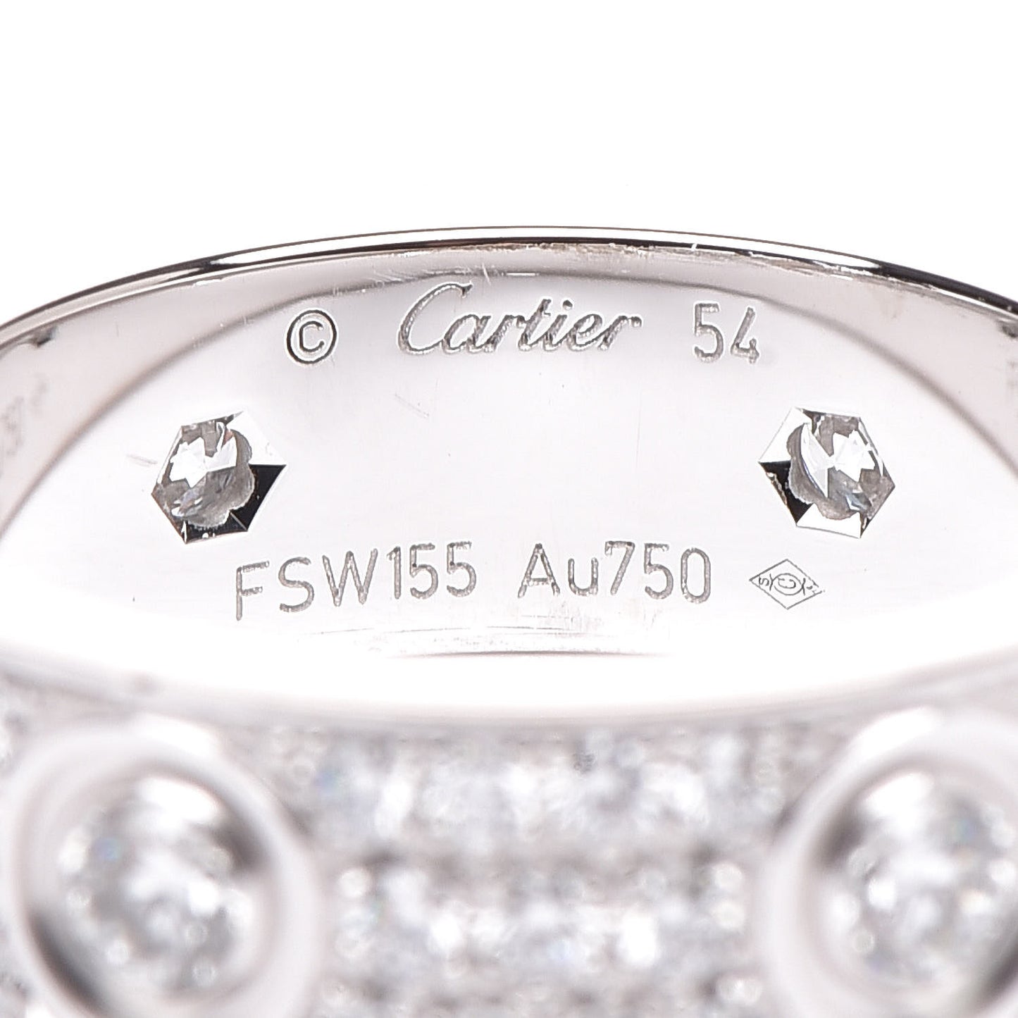 18K White Gold Diamond LOVE Paved Ring 54 6.75