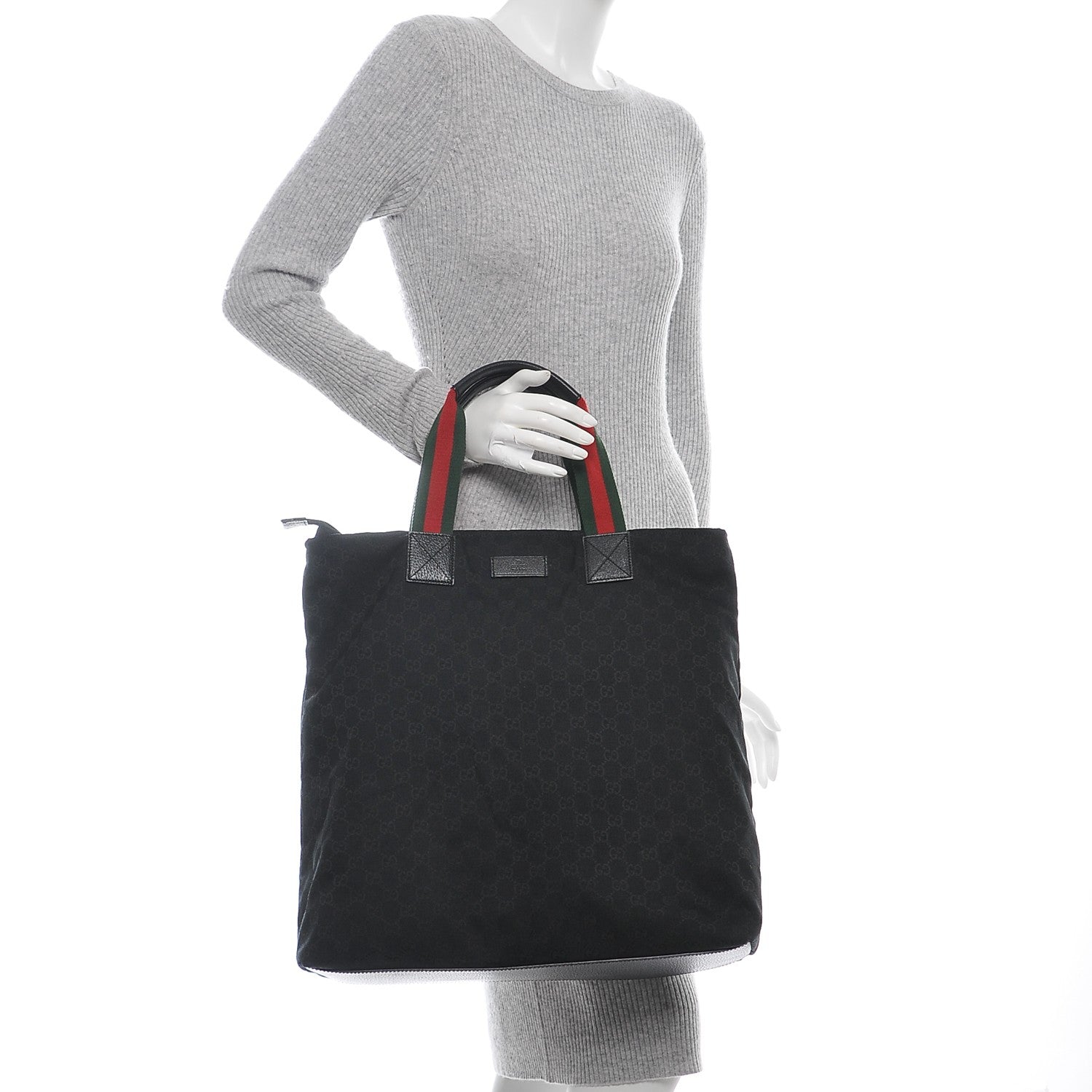 Gucci Nylon Monogram Large Web Handle Vertical Tote Black 2 of 7
