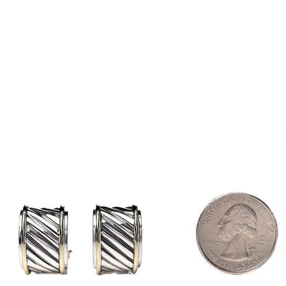 David Yurman Sterling Silver 14K Yellow Gold Cable Classics Cigar Band Earrings 2 of 4