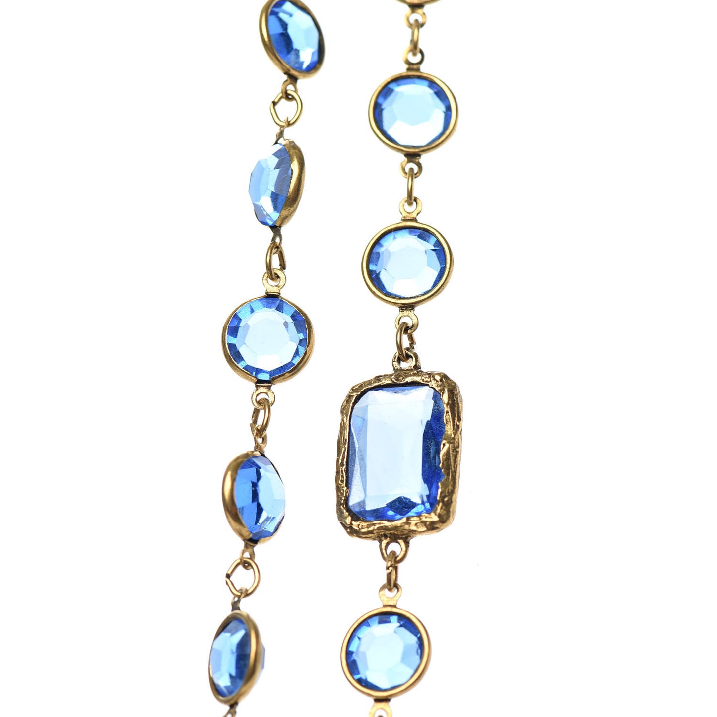 Crystal Sautoir Necklace Gold Blue
