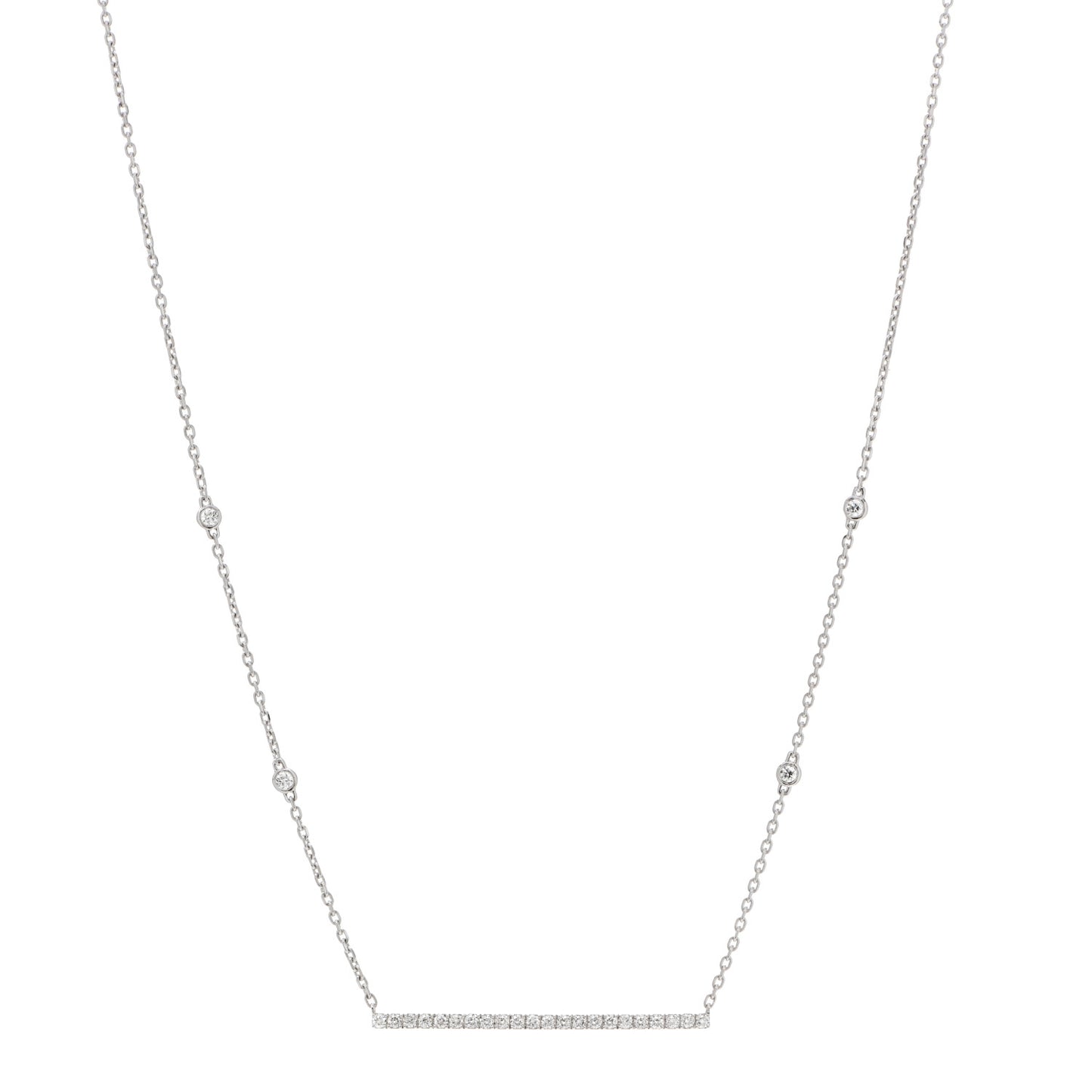 18K White Gold Diamond Gatsby Horizontal Bar Necklace