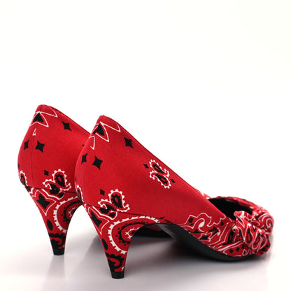 Saint Laurent Bandana Charlotte Kitten Heel Pumps 39 Red 4 of 8