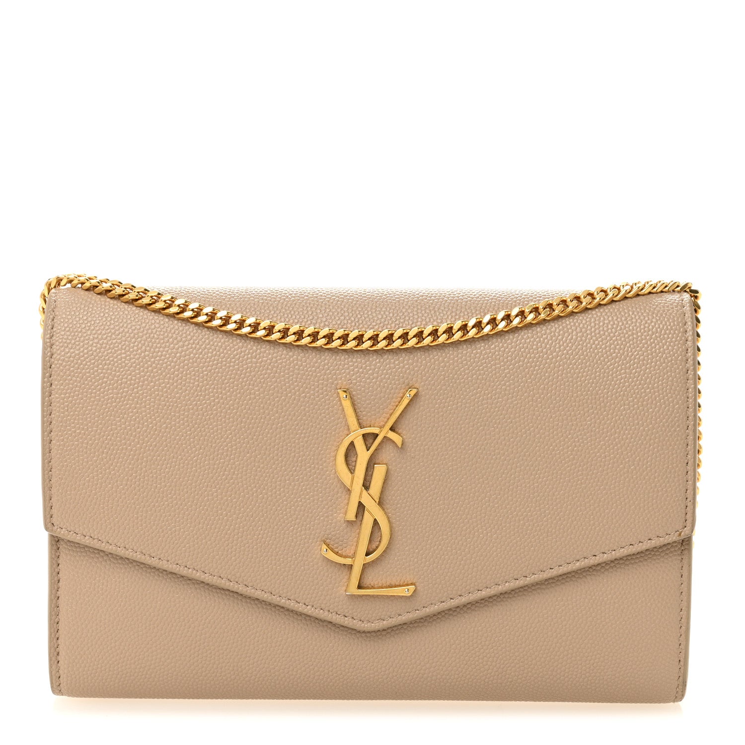 Saint Laurent Grain De Poudre Monogram Uptown Chain Wallet Dark Beige 1 of 10
