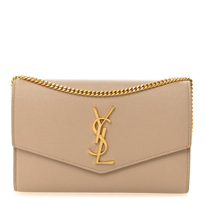 Saint Laurent Grain De Poudre Monogram Uptown Chain Wallet Dark Beige 1 of 10