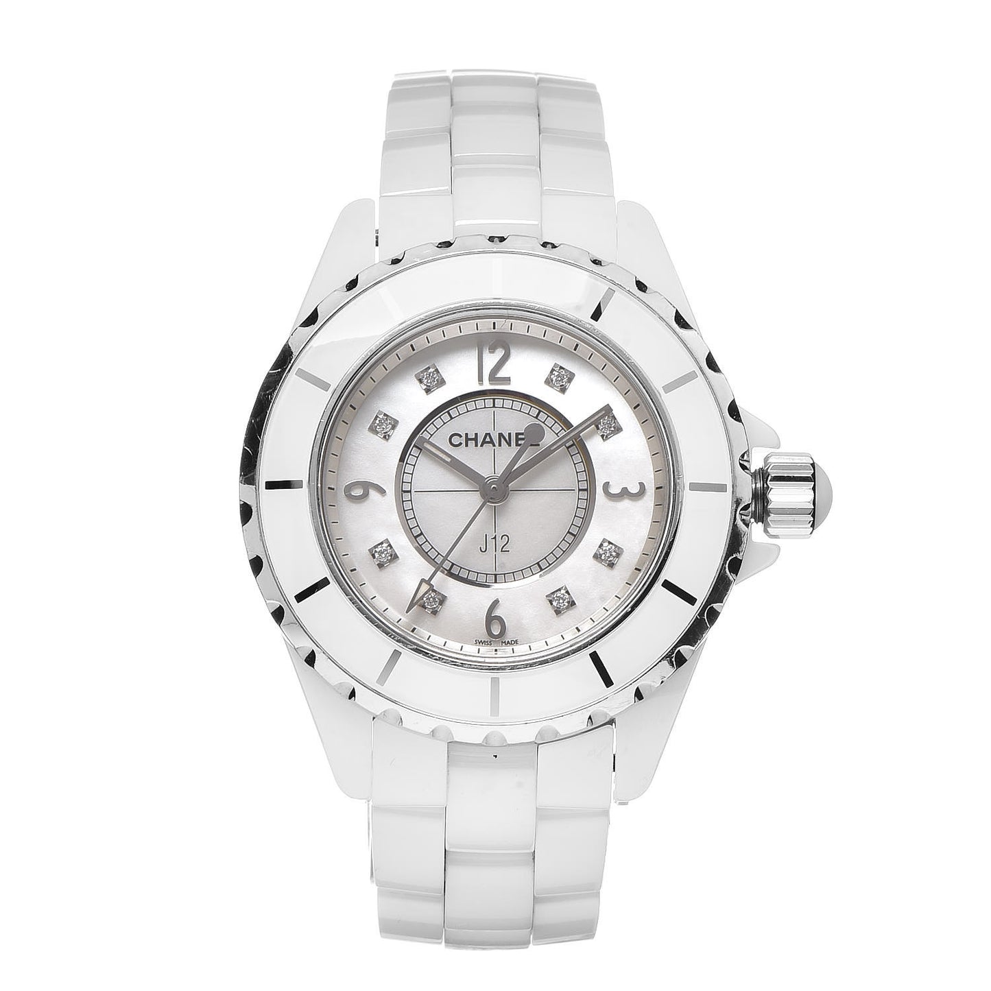 Stainless Steel Ceramic Diamond Mother of Pearl 33mm J12 Quartz Watch White