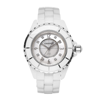 Chanel Stainless Steel Ceramic Diamond Mother of Pearl 33mm J12 Quartz Watch White 1 of 7